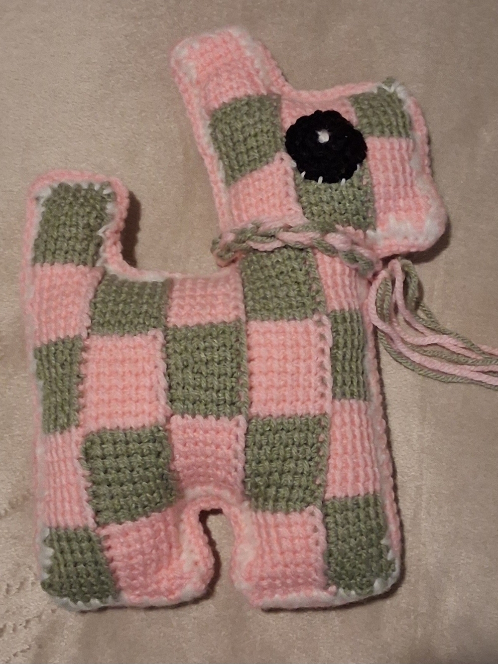 Pink & Sage Green Crochet Dog Plush for Kids - Handmade Accessory